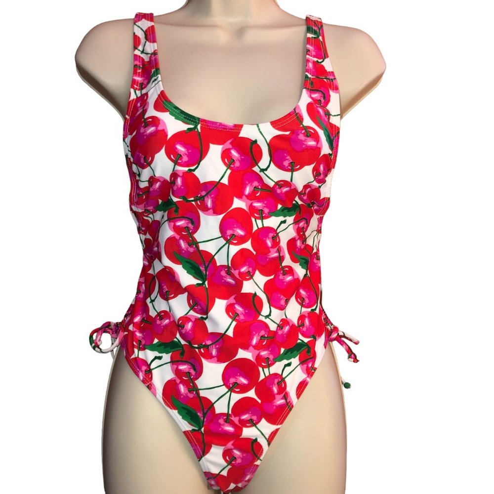 NEW Island Love One Piece Swimsuit Size Medium 5-7 Red Cherry Print - Picture 3 of 11